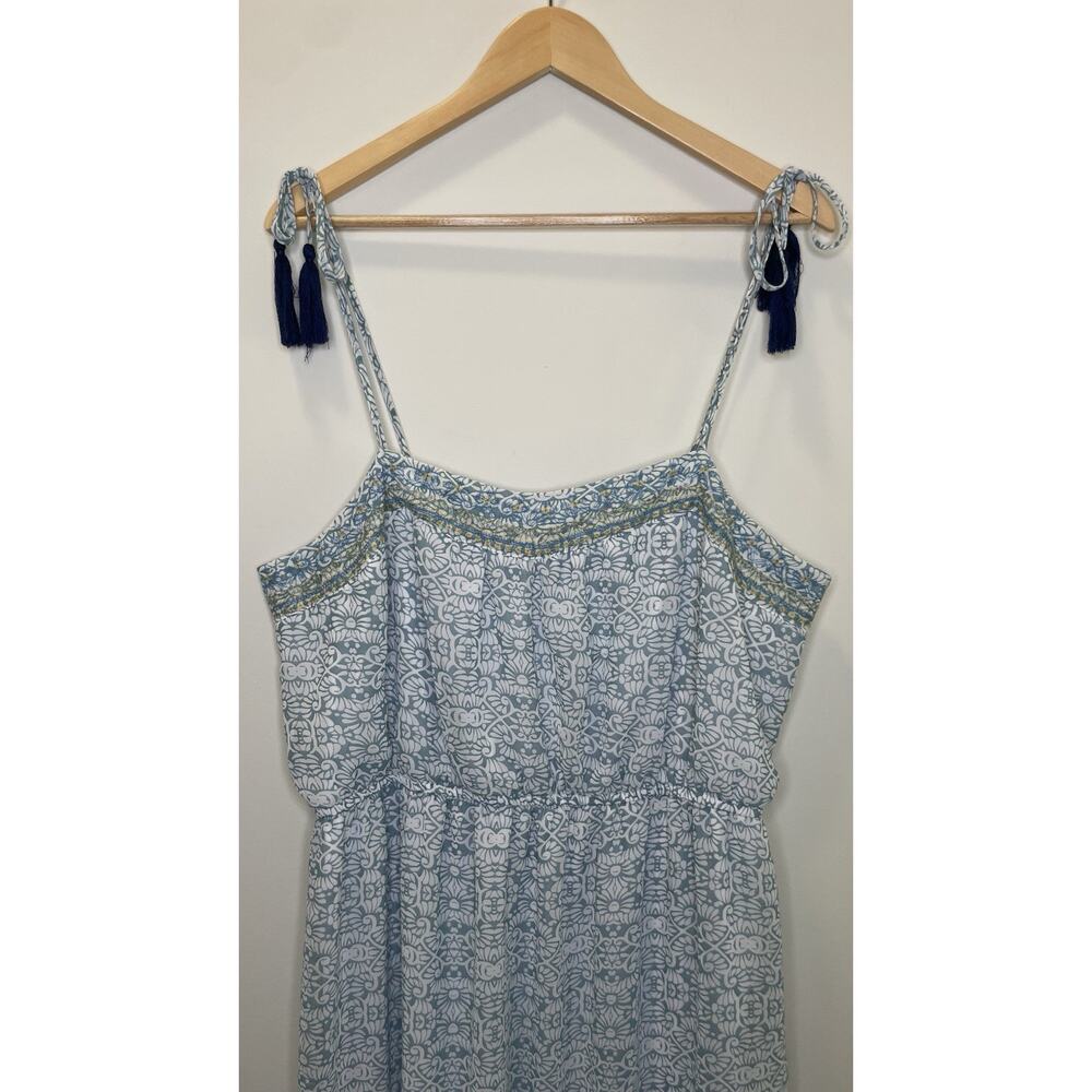 Knox Rose Boho Midi Dress Embroidered Cottage Tassel Tie Shoulder Blue Ombre XXL - Picture 4 of 12